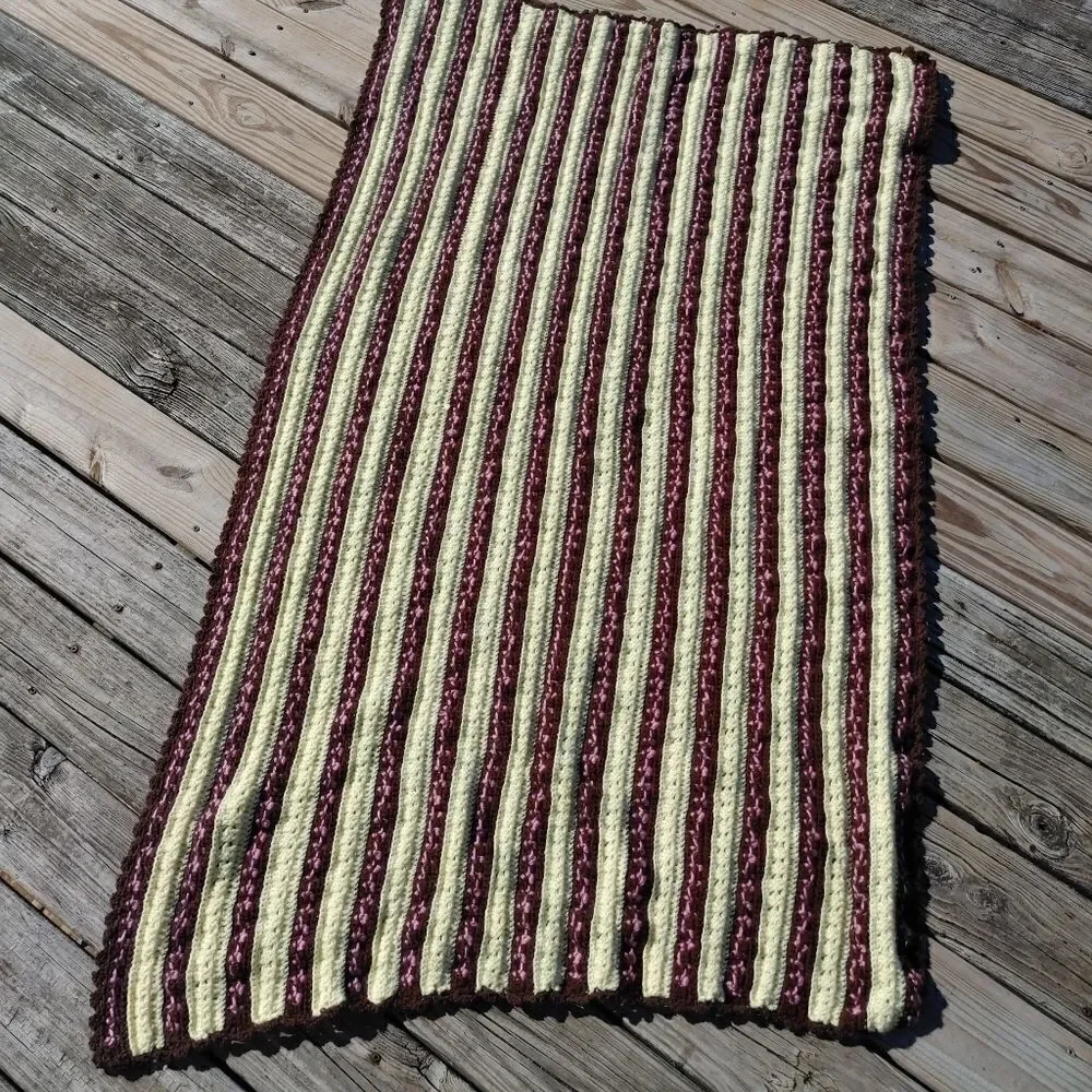 Hand Crochet Yellow Brown Pink Stripe Polka Dot Gr
